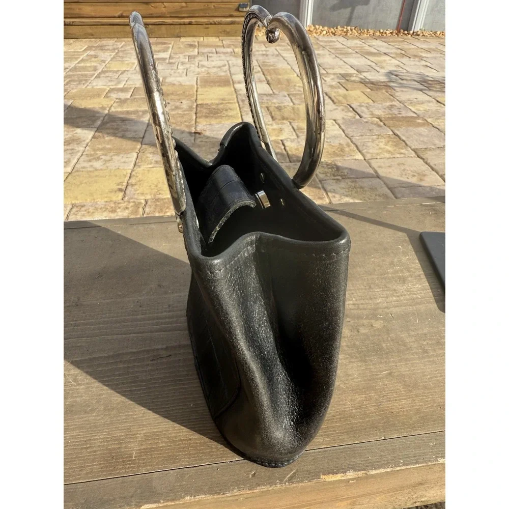 Brighton Corazon Black Croc Heart Handles Leather Bucket Handles Bag
